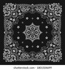 Bandana Paisley Ornament Pattern Classic Vintage Black and White Vector Design