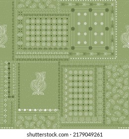 bandana patchwork  pattern on Green background