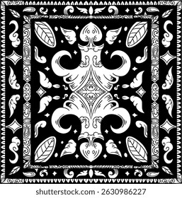  padrão de bandana com estilo tradicional clássico preto e branco