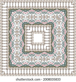 Bandana pattern with ethnic border. Ethnic square design, perfect for fabric, decoration or paper