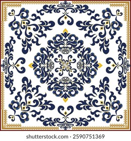 Bandana pattern, luxury Damask wallpaper style baroque Seamless vector background. Floral ornament intricate vintage graphic pattern for fabric, wallpaper carpet rug packaging. Ornate damask flower.