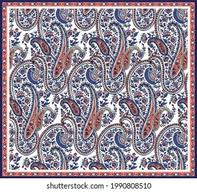 Bandana pattern with paisley elements. handkerchief square design, perfect for fabric, decoration or paper