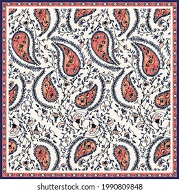 Bandana-Muster mit Paisley-Elementen. Taschentuch-Quadrat-Design, perfekt für Stoff, Dekoration oder Papier