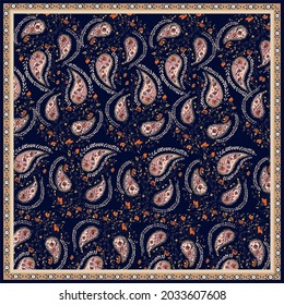 Bandana pattern with paisley elements. handkerchief square design, perfect for fabric, decoration or paper