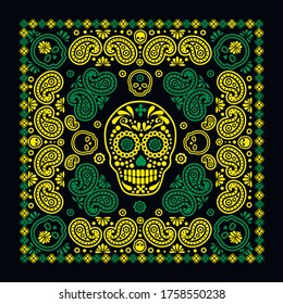 bandana pattern with skull and paisley