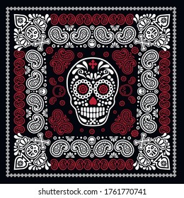 bandana pattern with skull and paisley