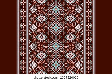 Bandana-Muster, florales Kreuzstich-Muster auf braunem Hintergrund, Vektorgrafik, geometrisches ethnisches Muster, Aztekischer Stil, abstrakt.Design für Textur, Stoff, Kleidung, Umhüllung, Dekoration, Sarong, Druck,