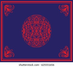 Bandana print with abstract flower and leaf ornament, floral pattern, design for pillow, carpet, rug. Design for silk neck scarf