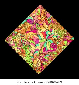 Bandana print design.Black backdrop.Vector illustration.