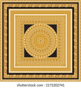 Bandana print on a beige and black background, Gold cables, Greek leaf frieze, acorns border, scrolls. 6 pattern brushes in the palette