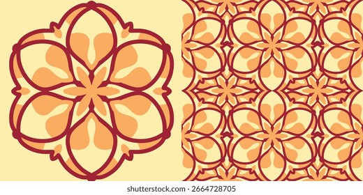 Estampado de bandana. Patrón de pañuelo. Diseño textil sin costuras para ropa o decoración de interiores. Patrón sin costuras de oro floral y amarillo. Vector 10.
