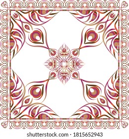 Bandana Print, silk neck scarf or kerchief square pattern design style for print on fabric, vector illustration.