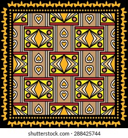 Bandana Print, silk neck scarf or kerchief square pattern design style for print on fabric, abstract ornament vector illustration.