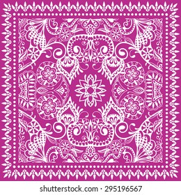 Bandana Print, silk neck scarf or kerchief square pattern design style for print on fabric, vector illustration.