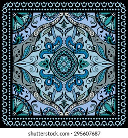 Bandana Print, silk neck scarf or kerchief square pattern design style for print on fabric, vector illustration. Abstract geometric background