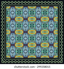Bandana Print, silk neck scarf or kerchief square pattern design style for print on fabric, vector illustration.