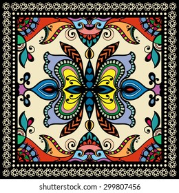 Bandana Print, silk neck scarf or kerchief square pattern design style for print on fabric, vector illustration. Abstract geometric background