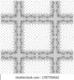Bandana Print. Vektor nahtloses Muster mit Pisley-Ornament. Seidenhalsschal oder Taschentuch. Blauer Vintage-Hintergrund. asiatischer Textil. Stammesstruktur. Böhmischer Stil. Indisches Motiv. 