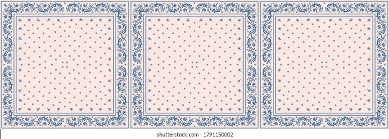Bandana Print. Vector seamless pattern with paisley ornament. Silk neck scarf or kerchief. Floral vintage background. Asian textile. Tribal texture. Bohemian style. Indian motif. 