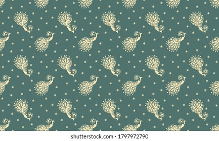 Bandana Print. Vector seamless pattern with paisley ornament. Silk neck scarf or kerchief. Floral vintage background. Asian textile. Tribal texture. Bohemian style. Indian motif. 