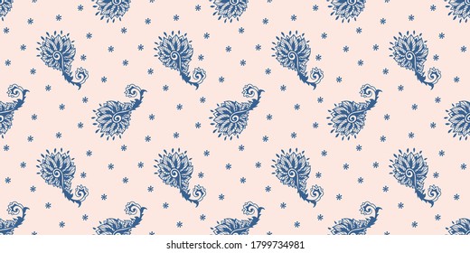 Bandana Print. Vector seamless pattern with paisley ornament. Silk neck scarf or kerchief. Floral vintage background. Asian textile. Tribal texture. Bohemian style. Indian motif. 