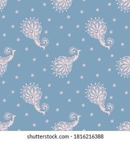 Bandana Print. Vector seamless pattern with paisley ornament. Silk neck scarf or kerchief. Floral vintage background. Asian textile. Tribal texture. Bohemian style. Indian motif. 