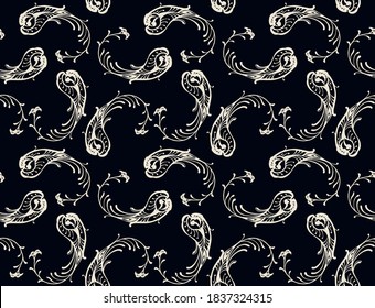 Bandana Print. Vector seamless pattern with paisley ornament. Silk neck scarf or kerchief. Floral vintage background. Asian textile. Tribal texture. Bohemian style. Indian motif. 