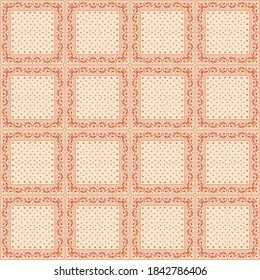 Bandana Print. Vector seamless pattern with paisley ornament. Silk neck scarf or kerchief. Floral vintage background. Asian textile. Tribal texture. Bohemian style. Indian motif. 
