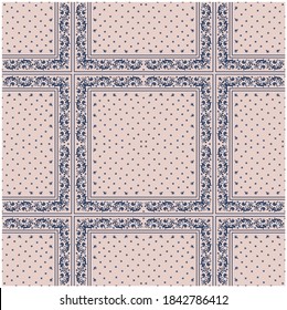 Bandana Print. Vector seamless pattern with paisley ornament. Silk neck scarf or kerchief. Floral vintage background. Asian textile. Tribal texture. Bohemian style. Indian motif. 