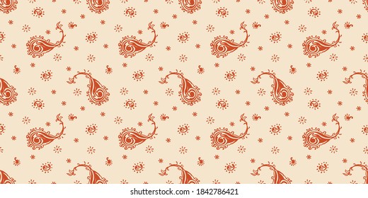 Impresión de Bandana. Patrón vectorial sin fisuras con adorno paisley. Escarcha o pañuelo en el cuello de seda. Fondo floral vintage. Textil asiático. Textura tribal. Estilo bohemio. Motif indio. 