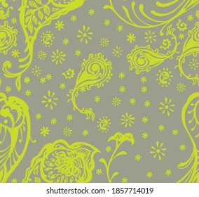 Bandana Print. Vector seamless pattern with paisley ornament. Silk neck scarf or kerchief. Floral vintage background. Asian textile. Tribal texture. Bohemian style. Indian motif. 