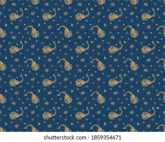 Bandana Print. Vector seamless pattern with paisley ornament. Silk neck scarf or kerchief. Floral vintage background. Asian textile. Tribal texture. Bohemian style. Indian motif. 