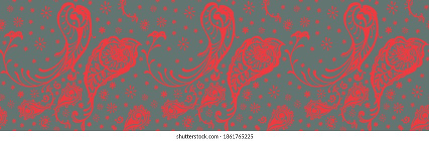 Bandana Print. Vektor nahtloses Muster mit Pisley-Ornament. Seidenhalsschal oder Taschentuch. Blauer Vintage-Hintergrund. asiatischer Textil. Stammesstruktur. Böhmischer Stil. Indisches Motiv. 