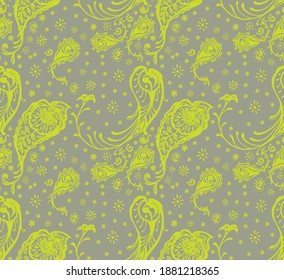 Bandana Print. Vector seamless pattern with paisley ornament. Silk neck scarf or kerchief. Floral vintage background. Asian textile. Tribal texture. Bohemian style. Indian motif.
