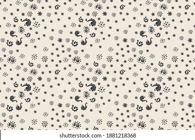 Bandana Print. Vector seamless pattern with paisley ornament. Silk neck scarf or kerchief. Floral vintage background. Asian textile. Tribal texture. Bohemian style. Indian motif.