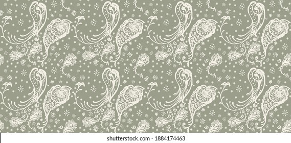 Impresión de Bandana. Patrón vectorial sin fisuras con adorno paisley. Escarcha o pañuelo en el cuello de seda. Fondo floral vintage. Textil asiático. Textura tribal. Estilo bohemio. Motif indio.