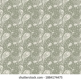 Bandana Print. Vector seamless pattern with paisley ornament. Silk neck scarf or kerchief. Floral vintage background. Asian textile. Tribal texture. Bohemian style. Indian motif.