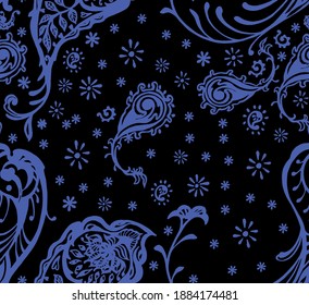 Impresión de Bandana. Patrón vectorial sin fisuras con adorno paisley. Escarcha o pañuelo en el cuello de seda. Fondo floral vintage. Textil asiático. Textura tribal. Estilo bohemio. Motif indio.