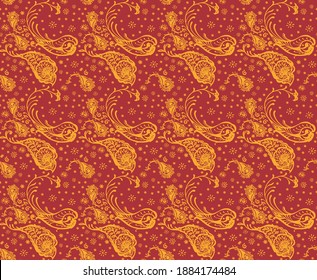 Impresión de Bandana. Patrón vectorial sin fisuras con adorno paisley. Escarcha o pañuelo en el cuello de seda. Fondo floral vintage. Textil asiático. Textura tribal. Estilo bohemio. Motif indio.