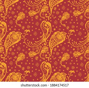 Impresión de Bandana. Patrón vectorial sin fisuras con adorno paisley. Escarcha o pañuelo en el cuello de seda. Fondo floral vintage. Textil asiático. Textura tribal. Estilo bohemio. Motif indio.