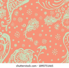 Bandana Print. Vector seamless pattern with paisley ornament. Silk neck scarf or kerchief. Floral vintage background. Asian textile. Tribal texture. Bohemian style. Indian motif.