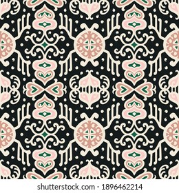 Bandana Print. Vector seamless pattern with paisley ornament. Silk neck scarf or kerchief. Floral vintage background. Asian textile. Tribal texture. Bohemian style. Indian motif.