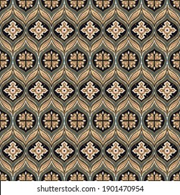 Bandana Print. Vector seamless pattern with paisley ornament. Silk neck scarf or kerchief. Floral vintage background. Asian textile. Tribal texture. Bohemian style. Indian motif.