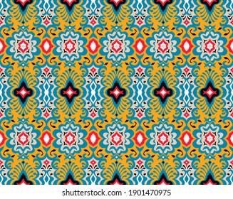 Impresión de Bandana. Patrón vectorial sin fisuras con adorno paisley. Escarcha o pañuelo en el cuello de seda. Fondo floral vintage. Textil asiático. Textura tribal. Estilo bohemio. Motif indio.