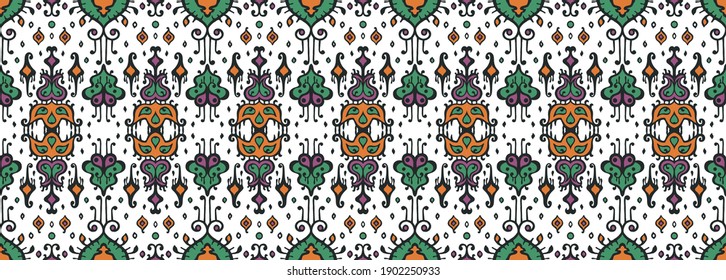 Bandana Print. Vector seamless pattern with paisley ornament. Silk neck scarf or kerchief. Floral vintage background. Asian textile. Tribal texture. Bohemian style. Indian motif.