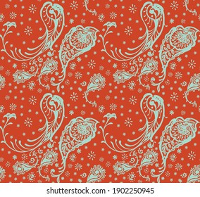 Bandana Print. Vector seamless pattern with paisley ornament. Silk neck scarf or kerchief. Floral vintage background. Asian textile. Tribal texture. Bohemian style. Indian motif.