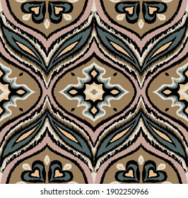 Bandana Print. Vector seamless pattern with paisley ornament. Silk neck scarf or kerchief. Floral vintage background. Asian textile. Tribal texture. Bohemian style. Indian motif.