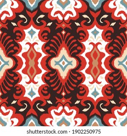 Bandana Print. Vector seamless pattern with paisley ornament. Silk neck scarf or kerchief. Floral vintage background. Asian textile. Tribal texture. Bohemian style. Indian motif.