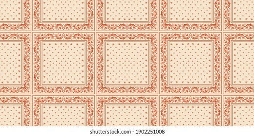 Bandana Print. Vektor nahtloses Muster mit Pisley-Ornament. Seidenhalsschal oder Taschentuch. Blauer Vintage-Hintergrund. asiatischer Textil. Stammesstruktur. Böhmischer Stil. Indisches Motiv.