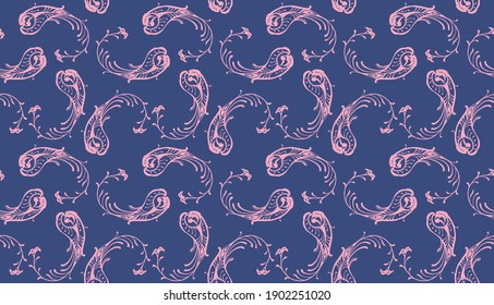 Bandana Print. Vector seamless pattern with paisley ornament. Silk neck scarf or kerchief. Floral vintage background. Asian textile. Tribal texture. Bohemian style. Indian motif.